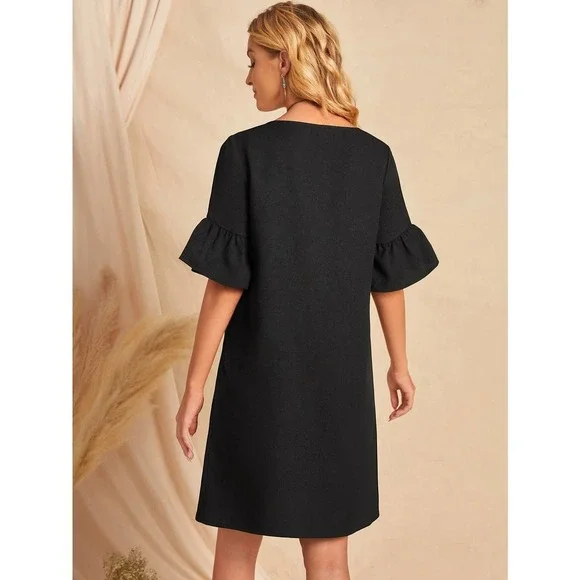 boho short sleeve Bell Cuff Tunic Dress black - Picture 2 of 5